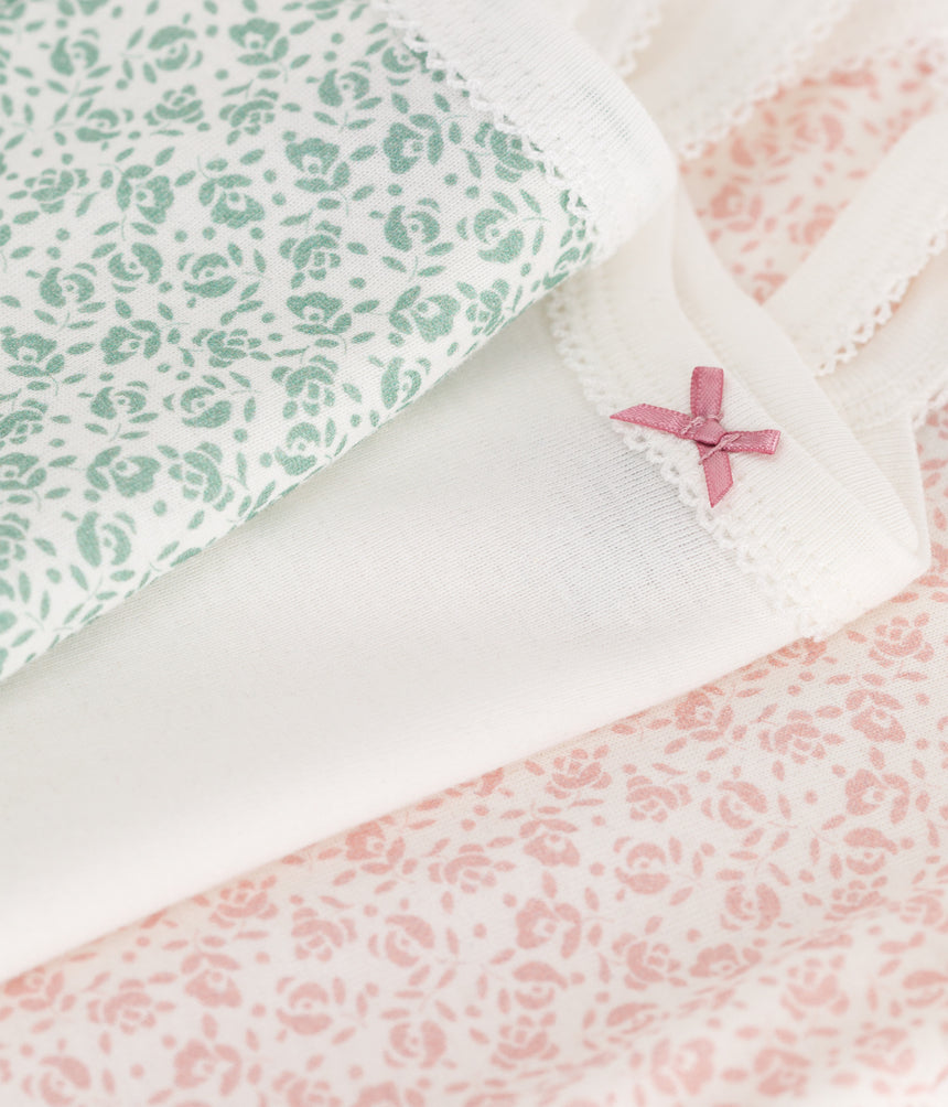 BABIES FLORAL COTTON BODYSUIT WITH STRAPS-3-PACK