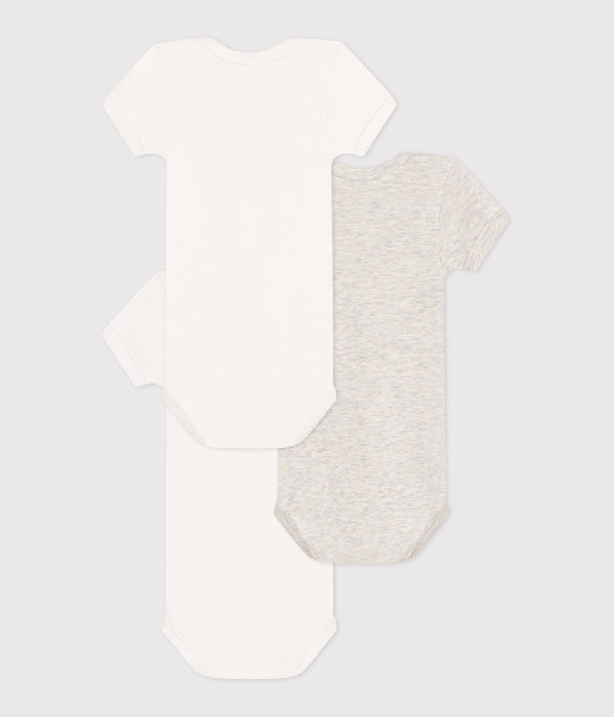 BABIES' SHORT-SLEEVED SMALL HEART-PATTERN COTTON BODYSUIT - 3-PACK