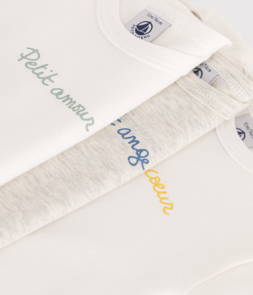 BABIES' SHORT-SLEEVED SMALL HEART-PATTERN COTTON BODYSUIT - 3-PACK