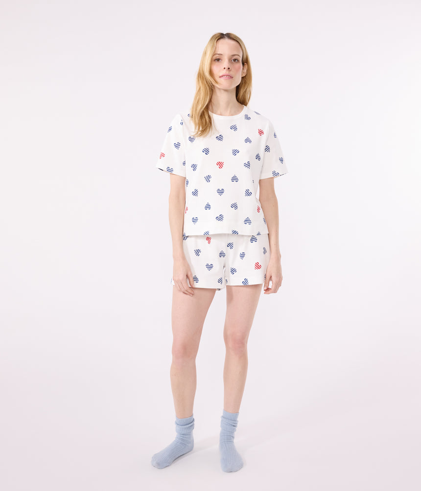 WOMEN'S SHORT HEART PRINT COTTON PYJAMAS