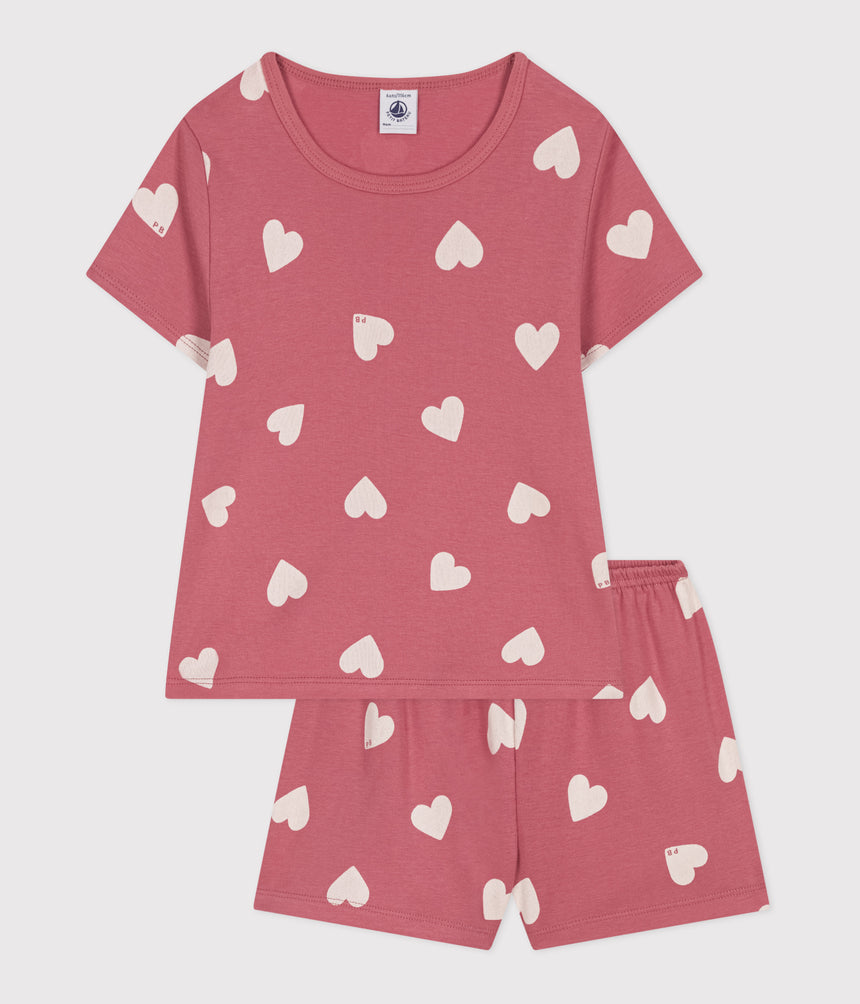 CHILDREN'S SHORT HEART-PATTERN COTTON PYJAMAS
