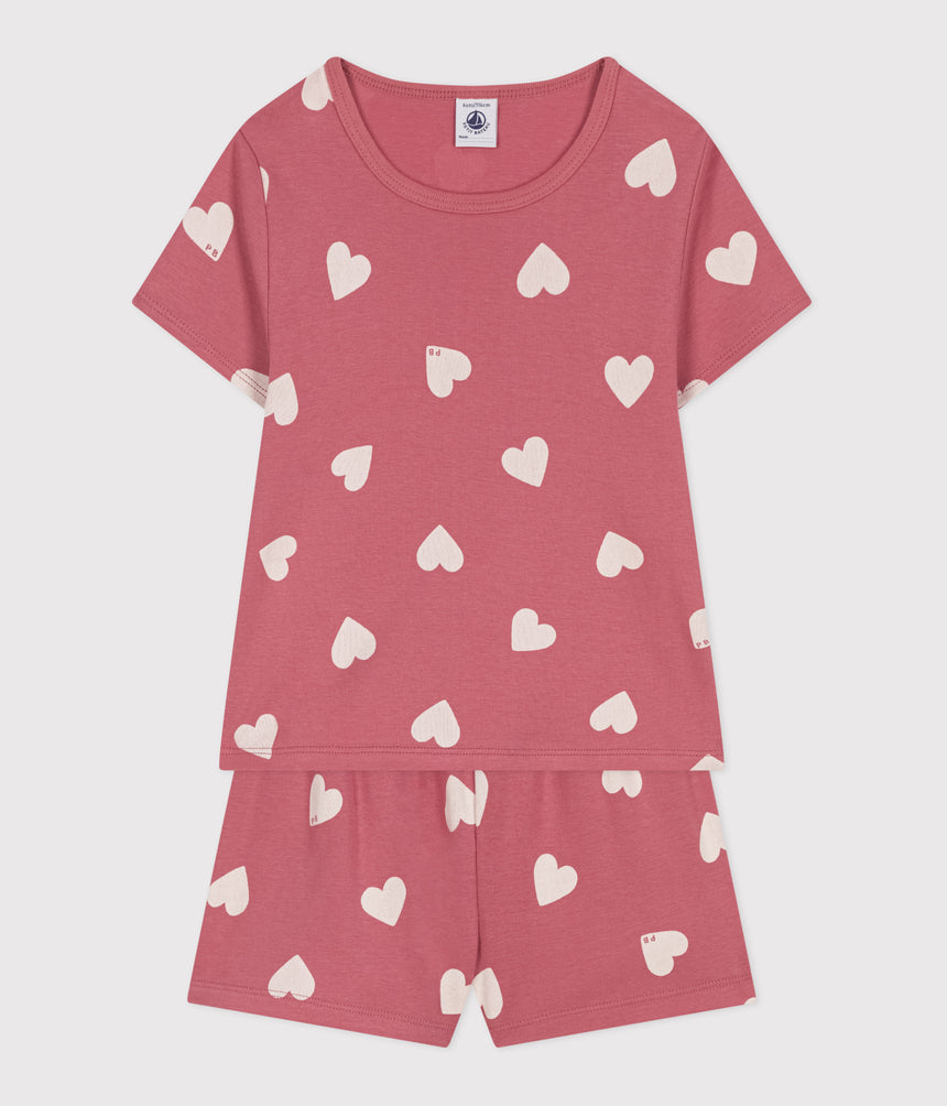 CHILDREN'S SHORT HEART-PATTERN COTTON PYJAMAS