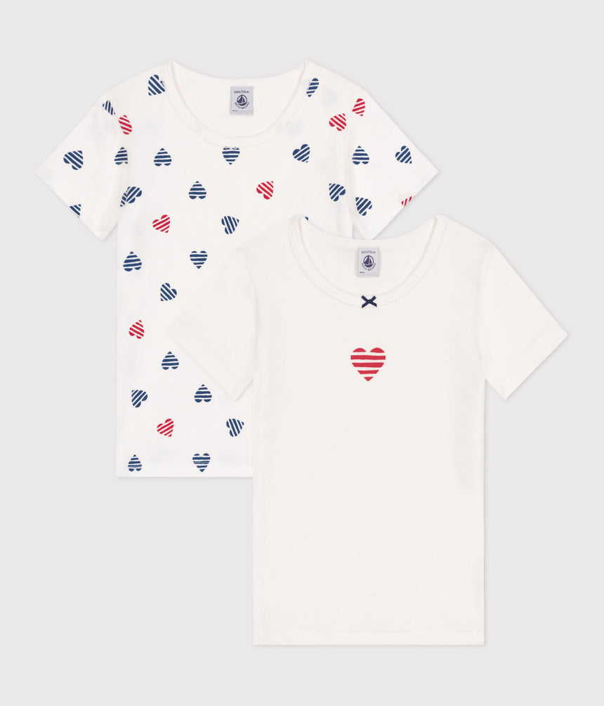 CHILDREN'S SHORT-SLEEVED HEART PATTERN COTTON T-SHIRT -2-PACK