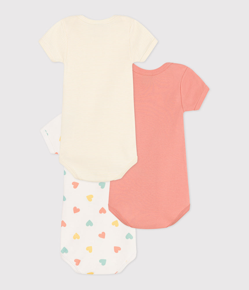 BABIES' HEART PATTERND SHORT-SLEEVED COTTON BODIES- 3-PACK
