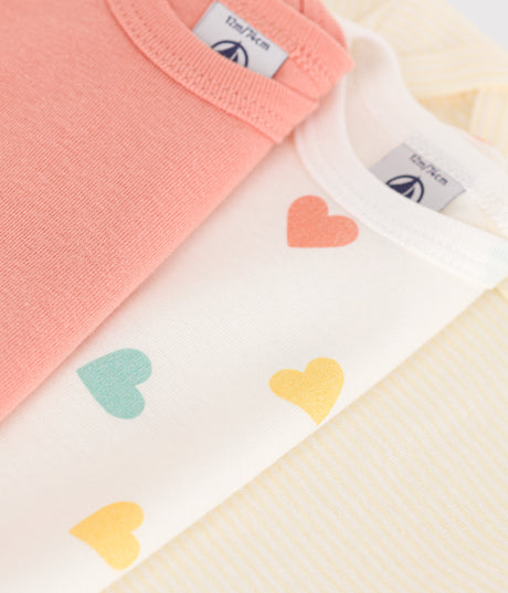 BABIES' HEART PATTERND SHORT-SLEEVED COTTON BODIES- 3-PACK