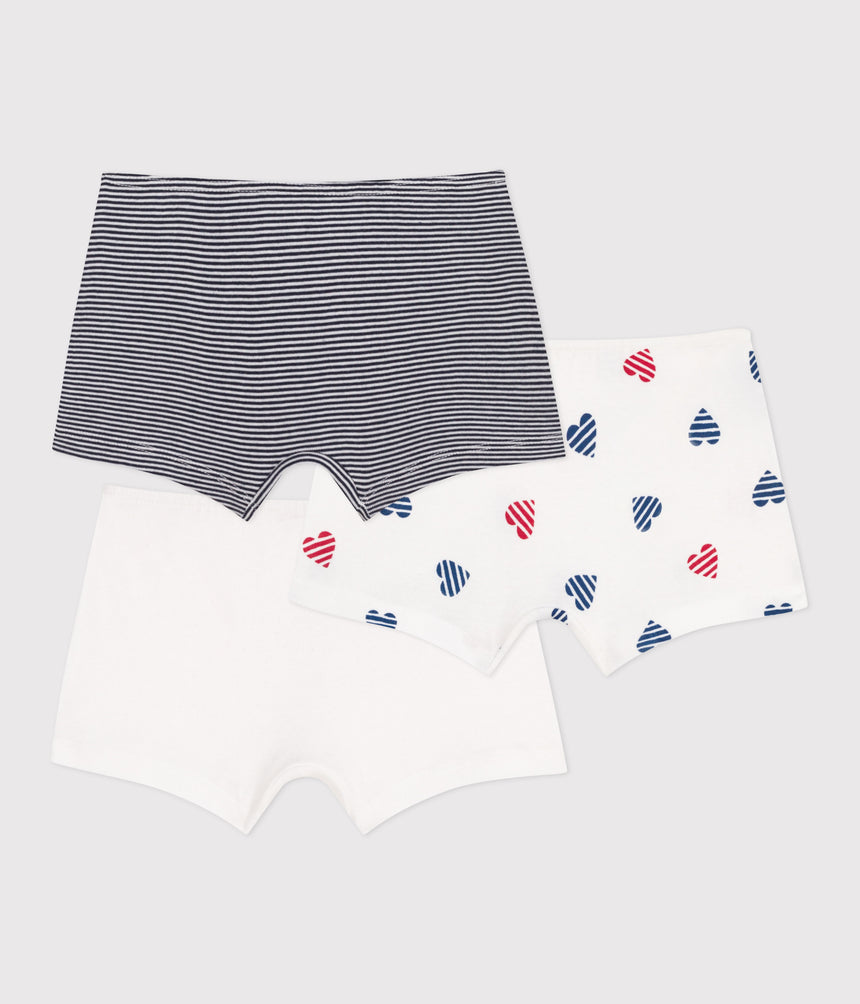 GIRL LONG HEART-PRINT COTTON BOXERS - 3-PACK
