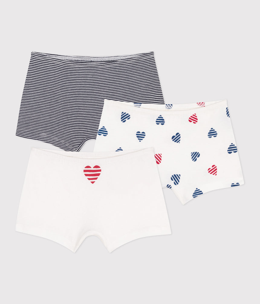 GIRL LONG HEART-PRINT COTTON BOXERS - 3-PACK