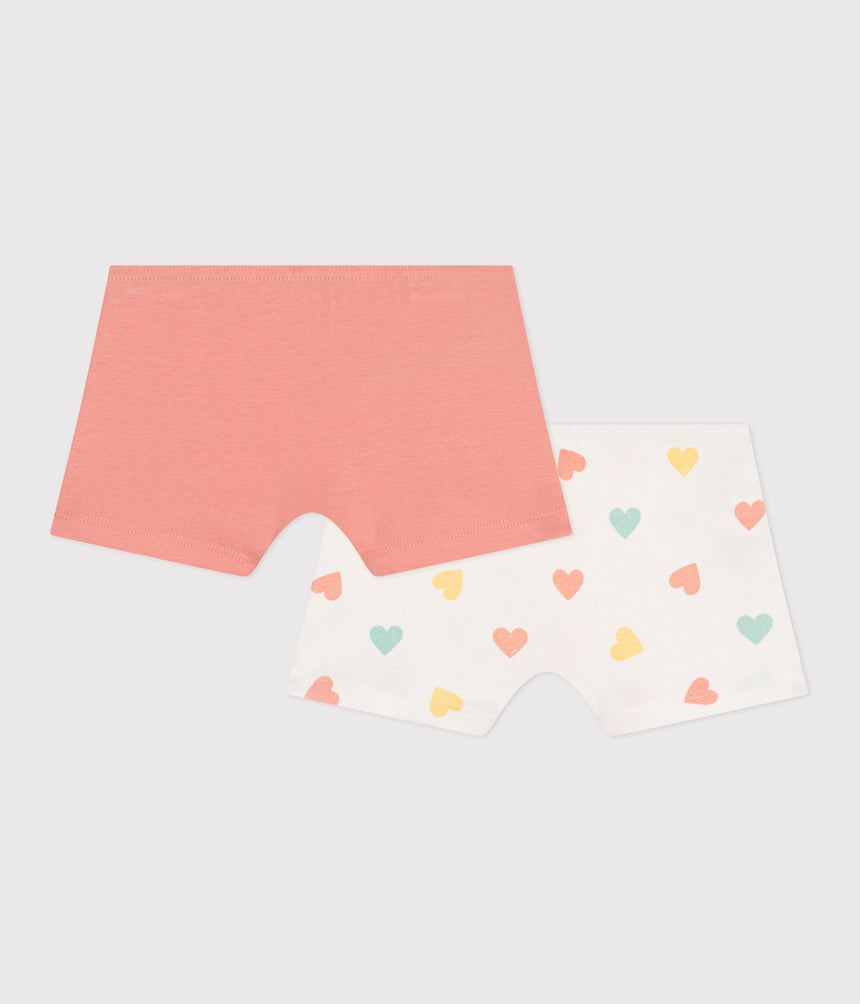 CHILDREN'S LONG HEART-PRINT COTTON SHORTIES - 2-PACK