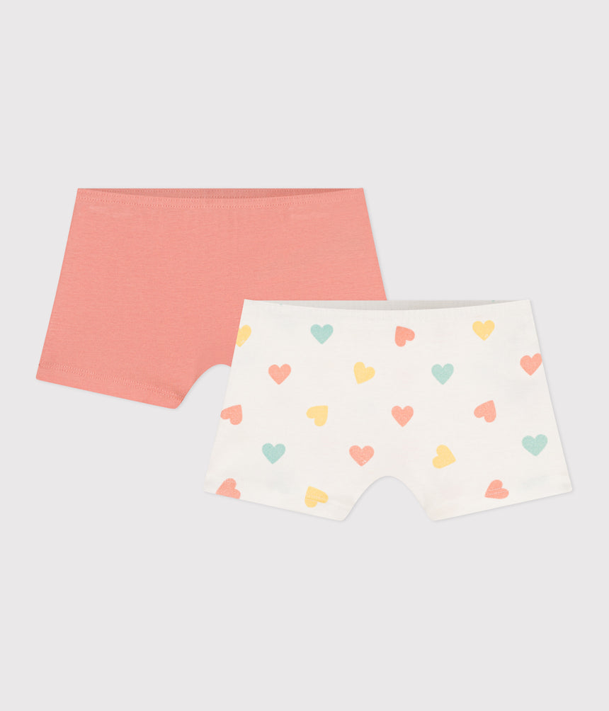 CHILDREN'S LONG HEART-PRINT COTTON SHORTIES - 2-PACK