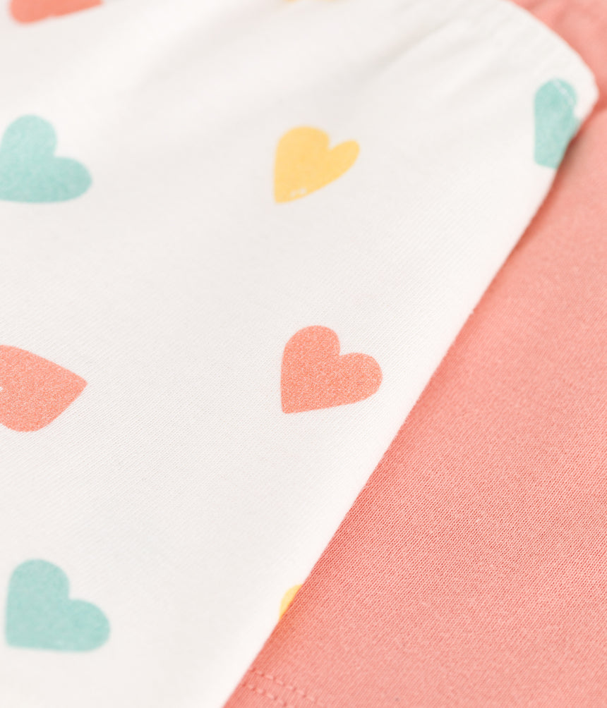 CHILDREN'S LONG HEART-PRINT COTTON SHORTIES - 2-PACK