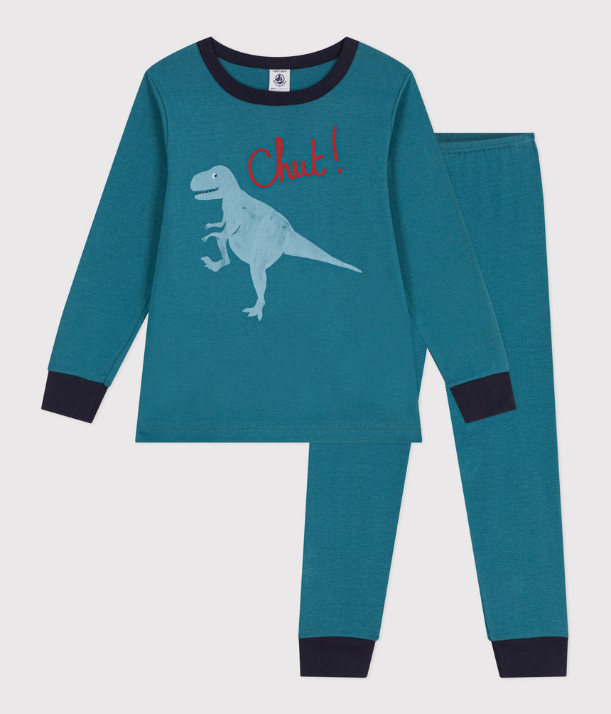 CHILDRENS LONG-SLEEVED COTTON DINOSAUR PYJAMAS