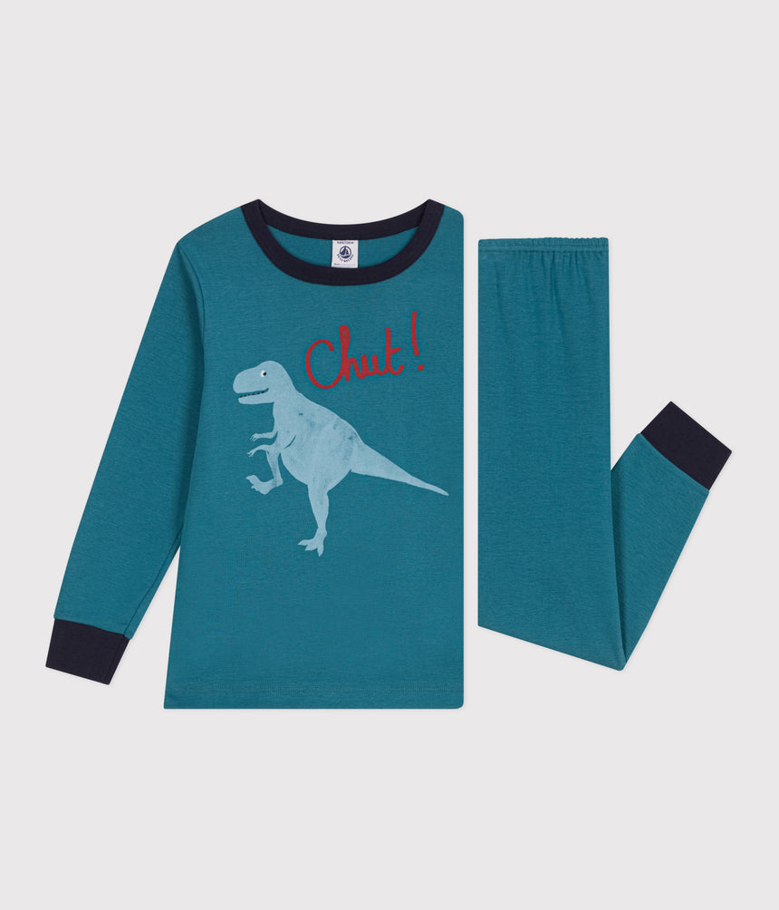 CHILDRENS LONG-SLEEVED COTTON DINOSAUR PYJAMAS