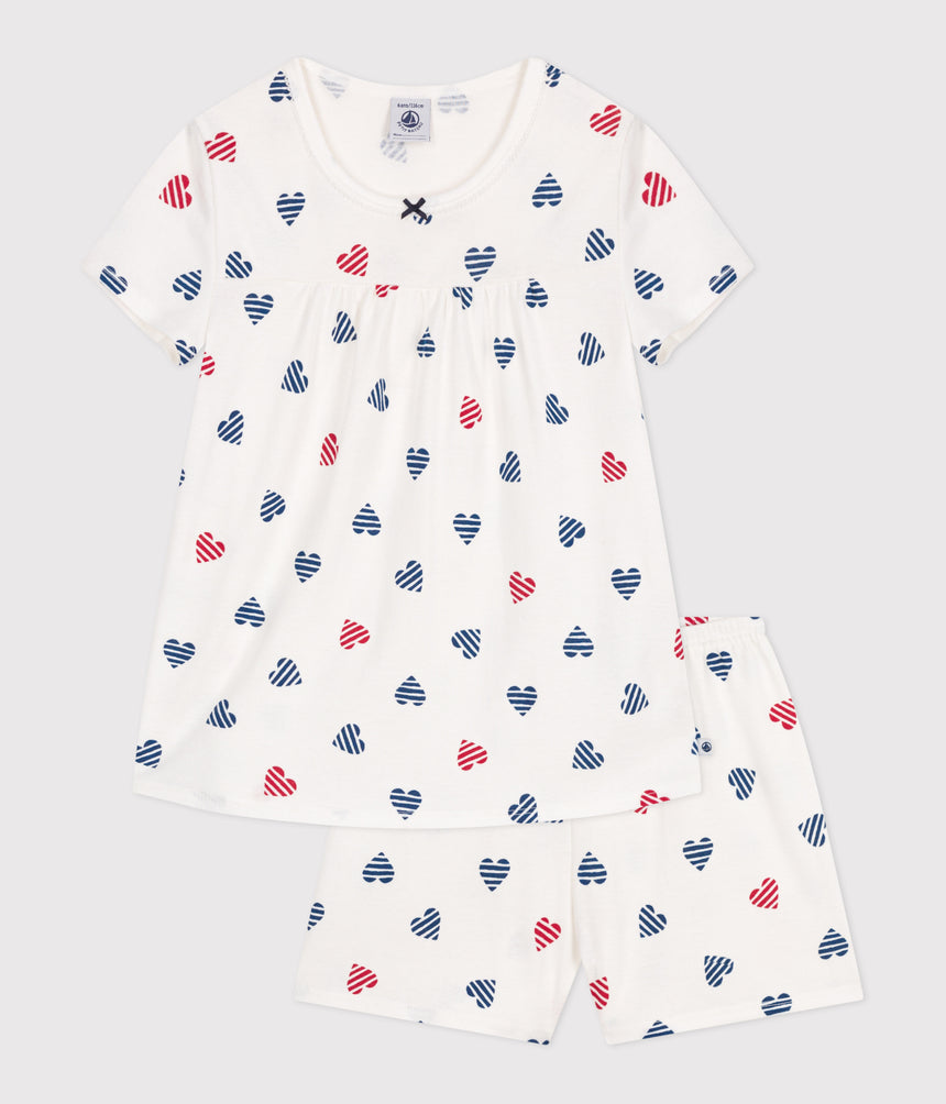 CHILDREN'S SHORT HEART PRINT COTTON PYJAMAS