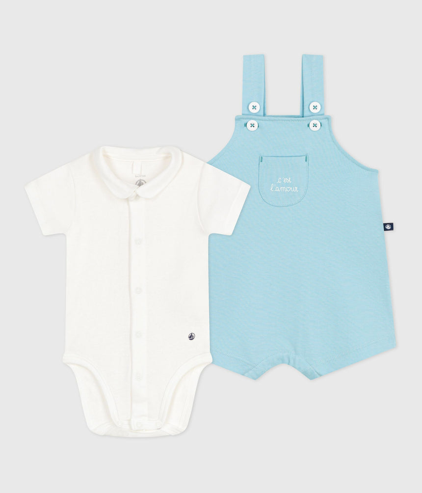 NEWBORN BABY SET WITH SUN PRINT COTTON DUNGAREES AND A BODY