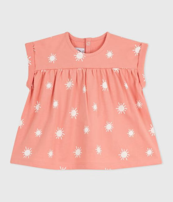 BABIES' SHORT-SLEEVED SUN PRINT COTTON BLOUSE