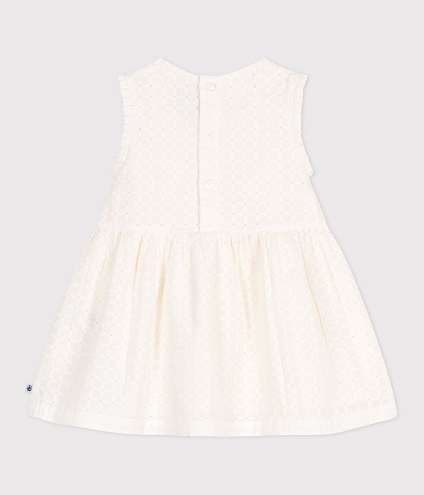 BABIES SLEEVELESS WHITE COTTON BRODERIE ANGLAISE DRESS