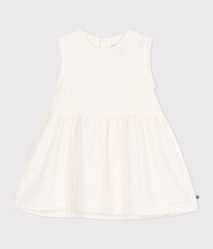 BABIES SLEEVELESS WHITE COTTON BRODERIE ANGLAISE DRESS