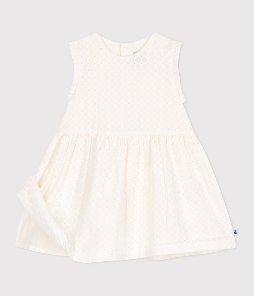 BABIES SLEEVELESS WHITE COTTON BRODERIE ANGLAISE DRESS