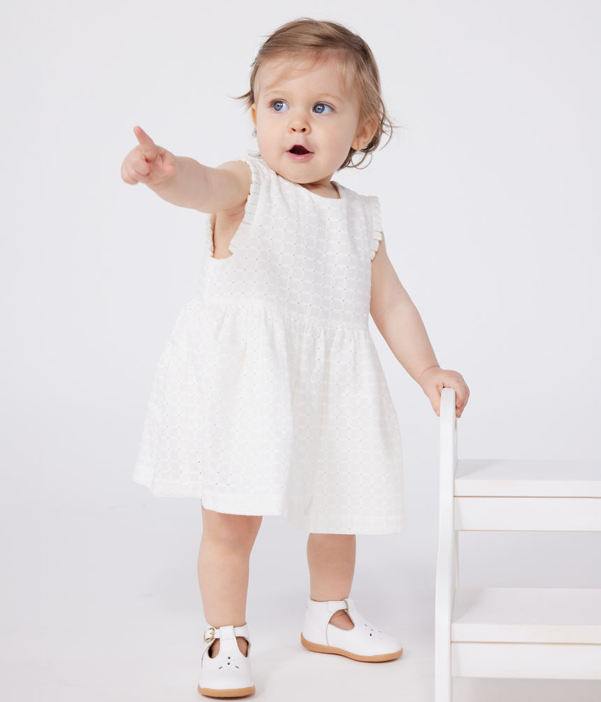 BABIES SLEEVELESS WHITE COTTON BRODERIE ANGLAISE DRESS