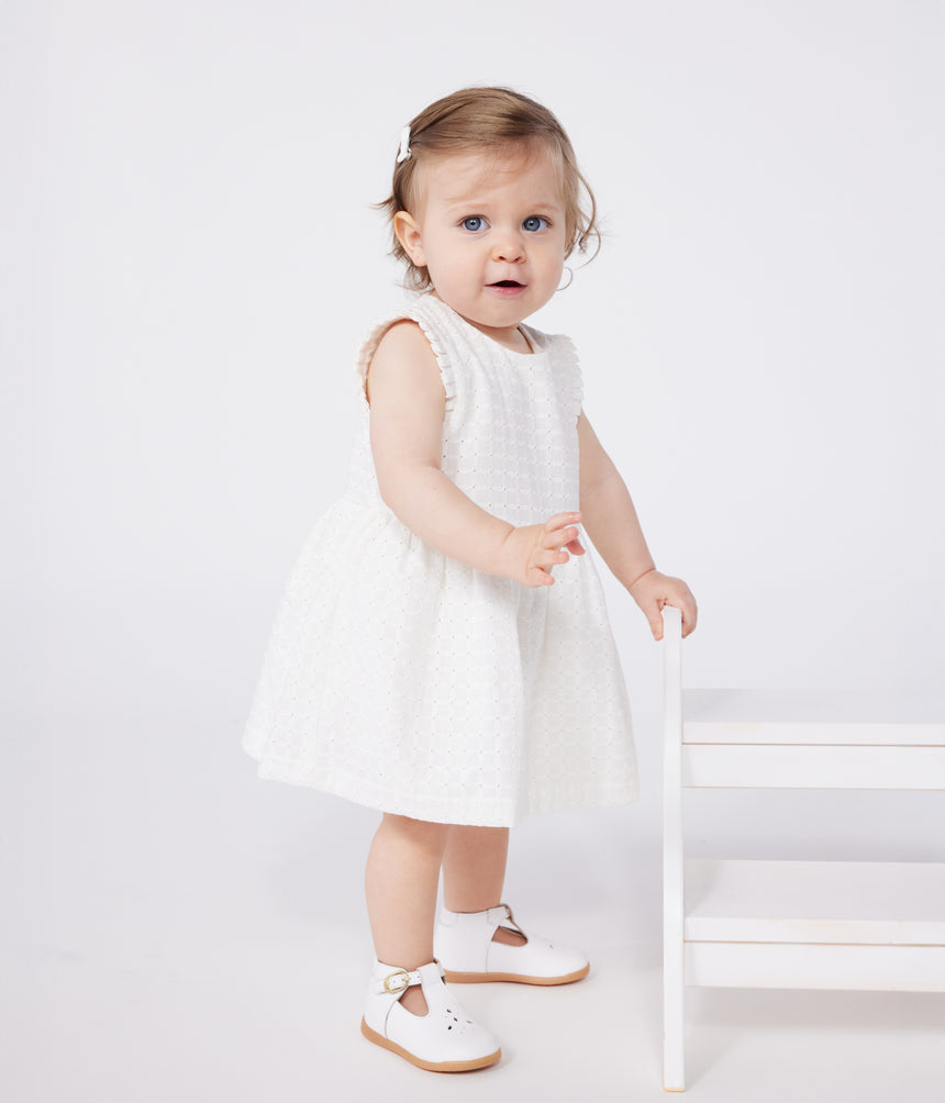 BABIES SLEEVELESS WHITE COTTON BRODERIE ANGLAISE DRESS