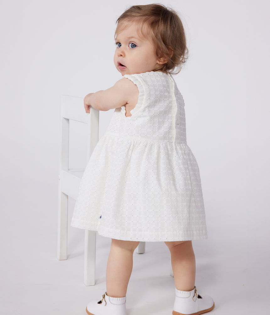 BABIES SLEEVELESS WHITE COTTON BRODERIE ANGLAISE DRESS