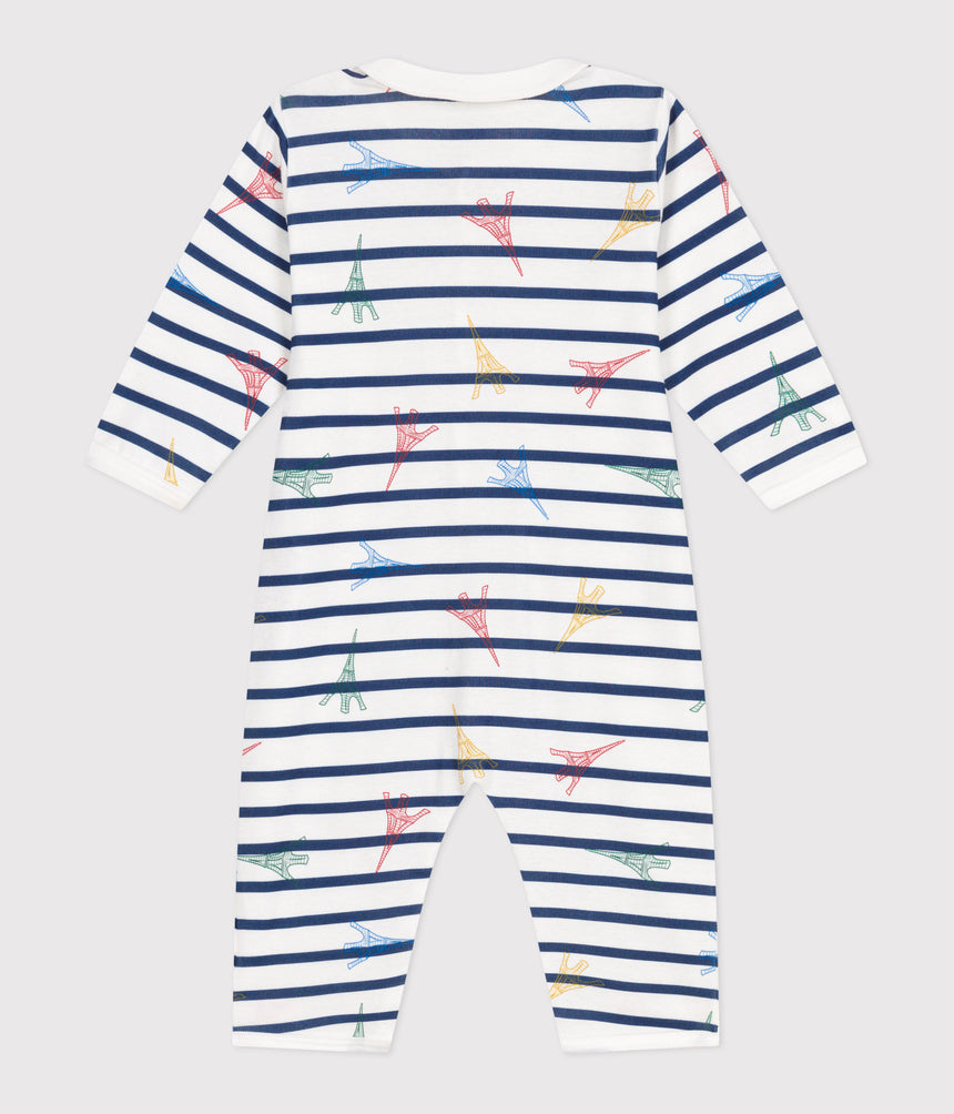 BABIES' FOOTLESS COTTON PYJAMA WITH A PARIS-THEMED COLLAR