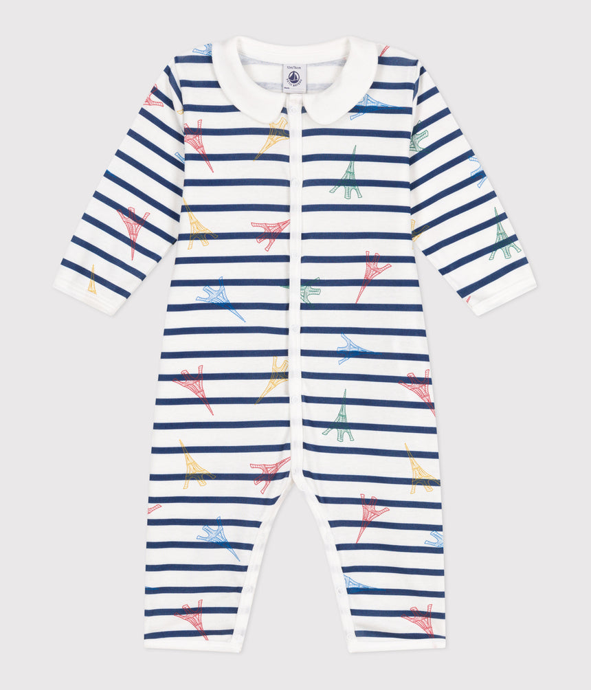 BABIES' FOOTLESS COTTON PYJAMA WITH A PARIS-THEMED COLLAR
