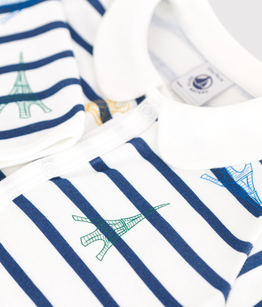 BABIES' FOOTLESS COTTON PYJAMA WITH A PARIS-THEMED COLLAR