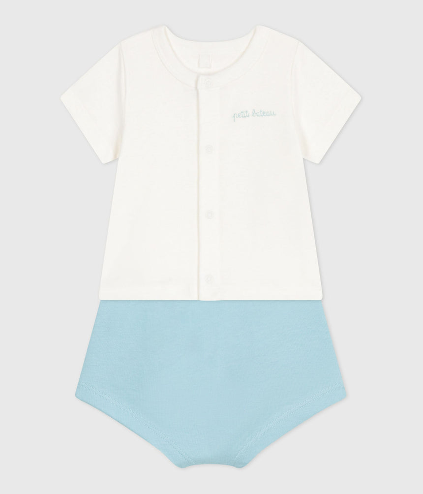 NEWBORN BABIES' TWO-PIECE COTTON SET WITH A PLAIN BOTTOM HALF