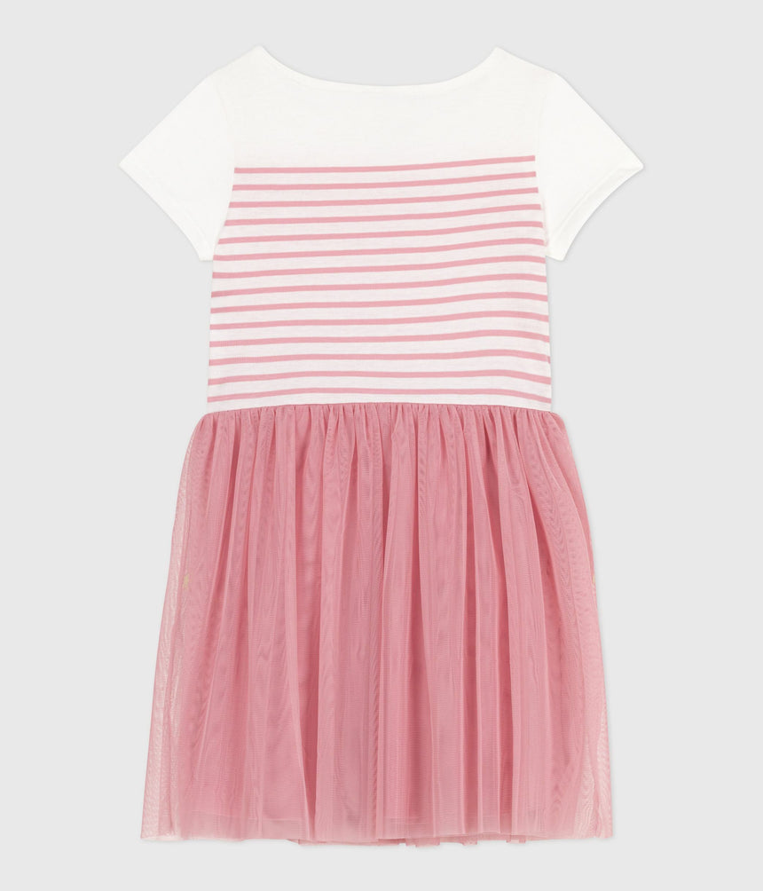 CHILDREN'S SHORT-SLEEVED COTTON AND TULLE DRESS