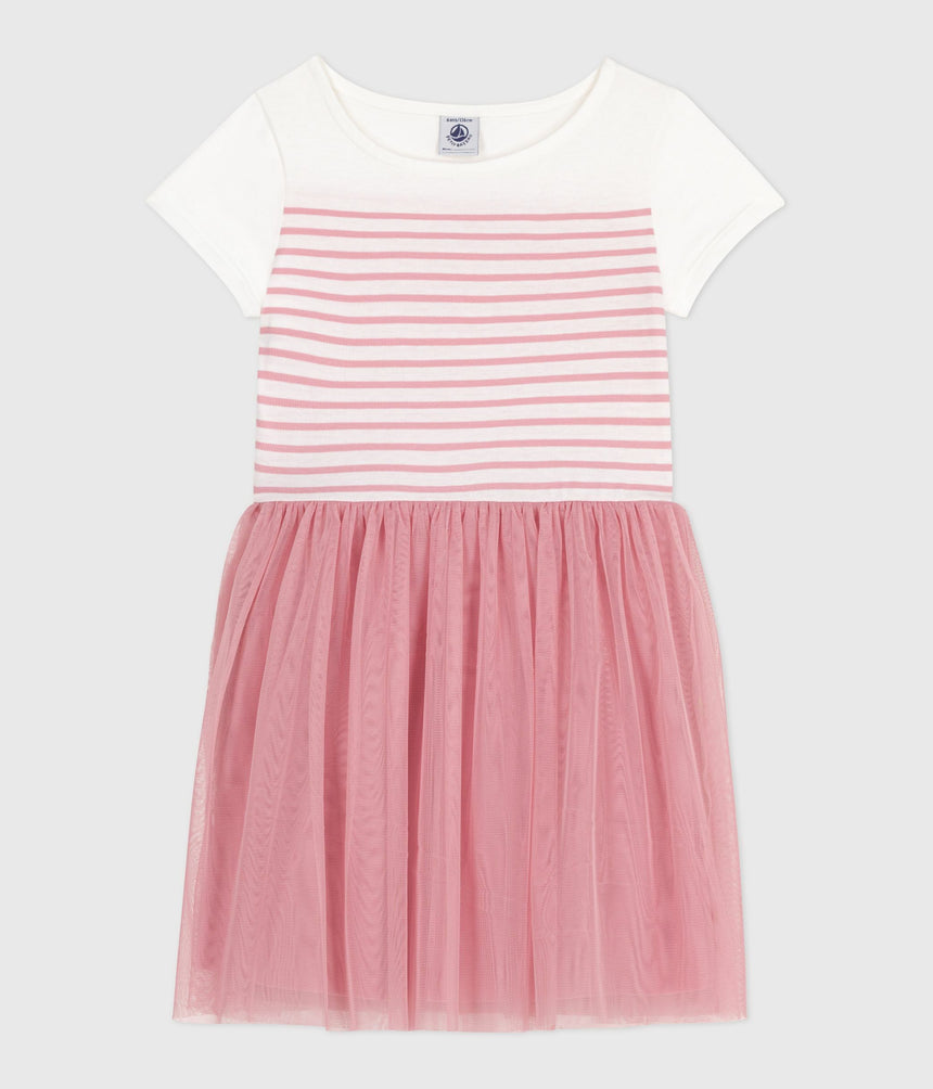 CHILDREN'S SHORT-SLEEVED COTTON AND TULLE DRESS