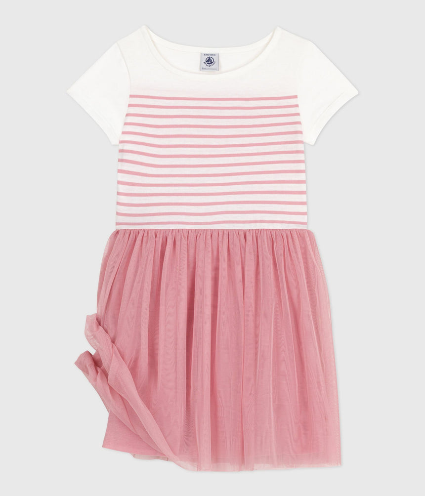 CHILDREN'S SHORT-SLEEVED COTTON AND TULLE DRESS