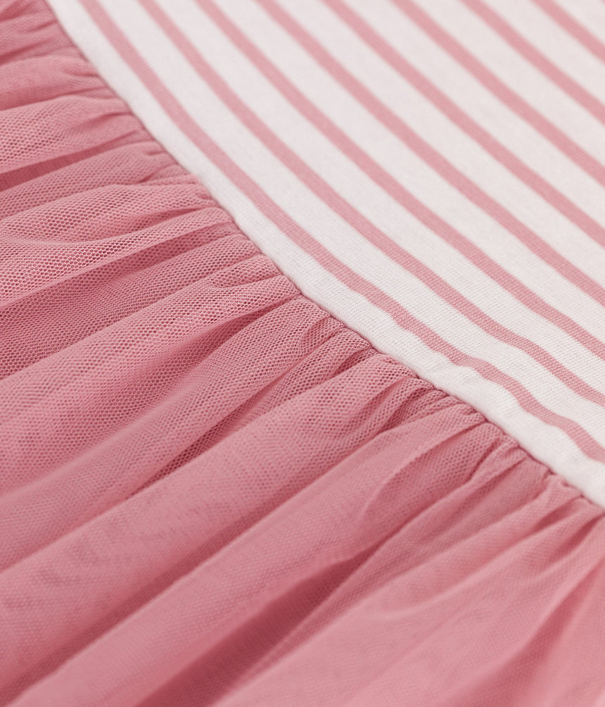 CHILDREN'S SHORT-SLEEVED COTTON AND TULLE DRESS