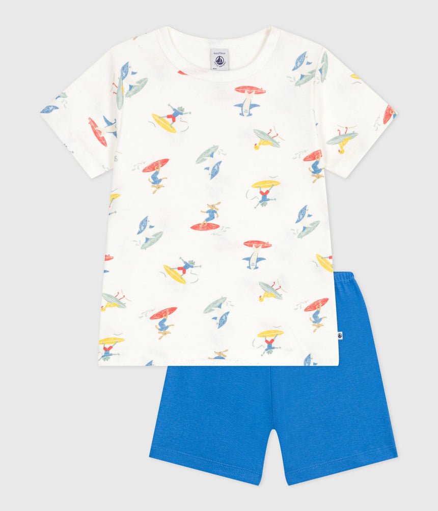 CHILDREN'S SHORT SURFER PRINT COTTON PYJAMAS
