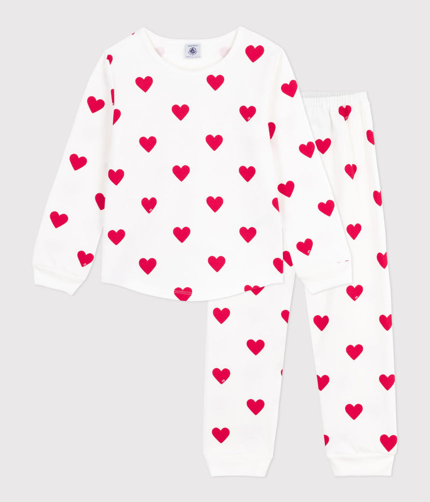 CHILDREN'S PYJAMAS IN HEART-PRINTED FLEECE