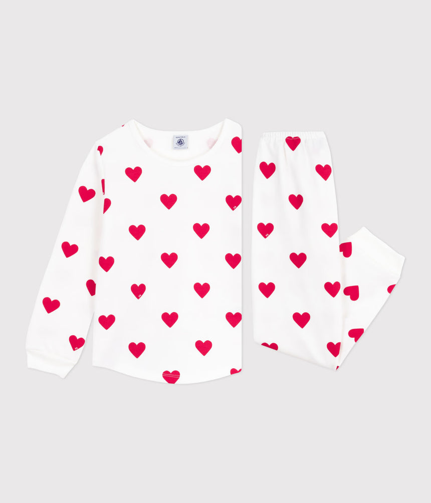 CHILDREN'S PYJAMAS IN HEART-PRINTED FLEECE