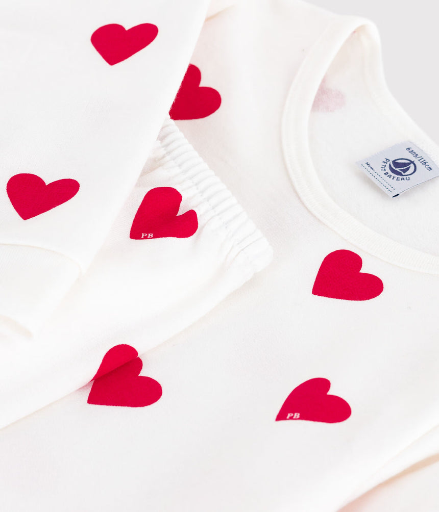 CHILDREN'S PYJAMAS IN HEART-PRINTED FLEECE