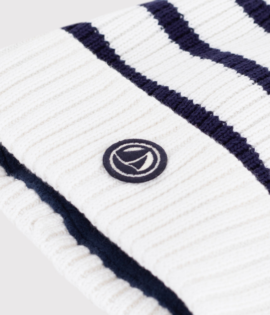 CHILDREN'S STRIPY KNITTED BEANIE HAT LINED IN POLAR FLEECE