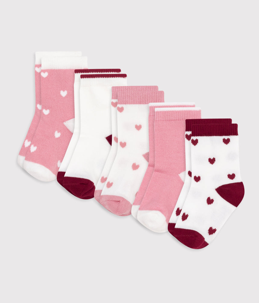 BABIES HEART-PRINT COTTON SOCKS-5-PACK