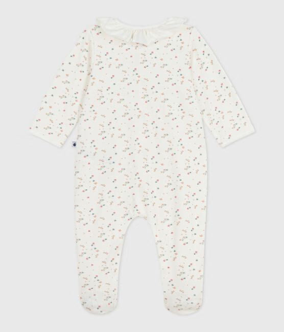 BABIES FLORAL VELOUR PYJAMA SUIT WITH A COLLAR