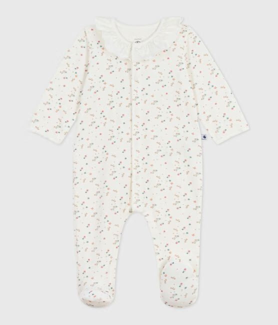 BABIES FLORAL VELOUR PYJAMA SUIT WITH A COLLAR