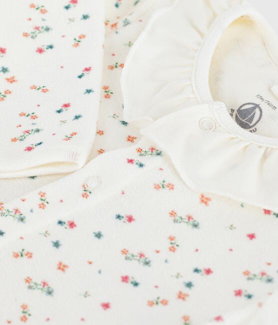 BABIES FLORAL VELOUR PYJAMA SUIT WITH A COLLAR