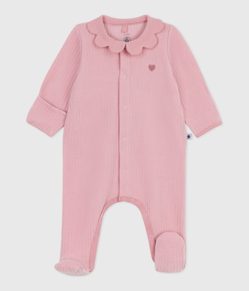 BABIES PLAIN VELOUR PYJAMA SUIT WITH A COLLAR