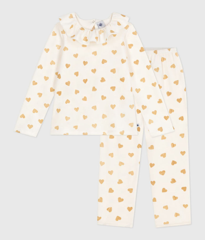 CHILDREN'S VELOUR PYJAMAS WITH A GOLD GLITTER HEART PRINT