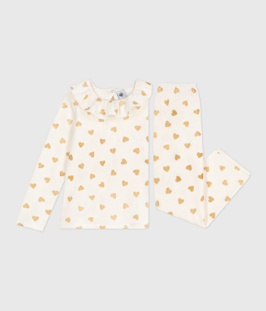 CHILDREN'S VELOUR PYJAMAS WITH A GOLD GLITTER HEART PRINT