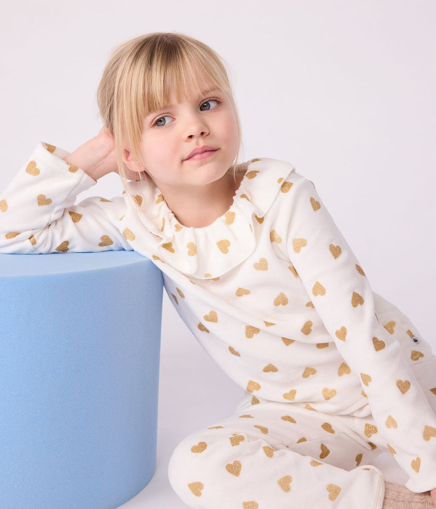 CHILDREN'S VELOUR PYJAMAS WITH A GOLD GLITTER HEART PRINT