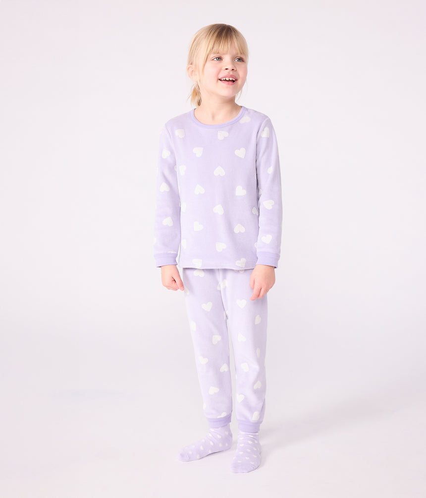 CHILDREN'S HEART-PRINT VELOUR PYJAMAS