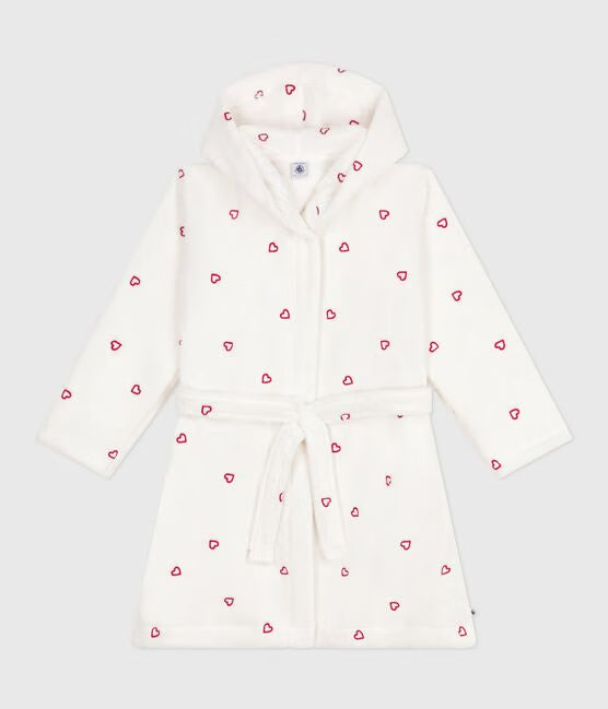 CHILDREN'S COTTON TERRY BATHROBE WITH EMBROIDERED HEARTS
