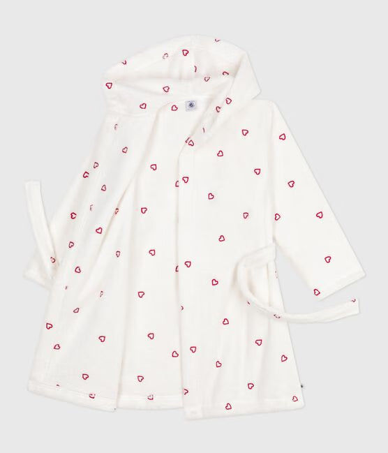 CHILDREN'S COTTON TERRY BATHROBE WITH EMBROIDERED HEARTS
