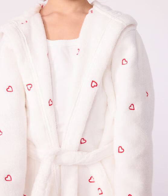 CHILDREN'S COTTON TERRY BATHROBE WITH EMBROIDERED HEARTS